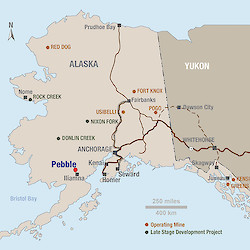 Alaska Map - Alaska has a commendable tradition of hard rock mining and broad public support for resource development. There are currently four operating mines and four late stage development projects in the state.